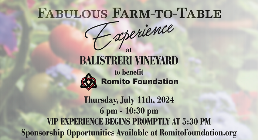 Fabulous Farm to Table Experience at Balistreri Vineyard Thursday, July 11th